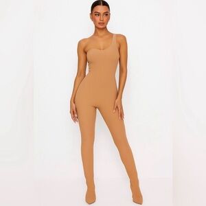 Skims All In One Shoulder Jumpsuit Catsuit in Sienna Nude Tan Rare OG NWT Glam